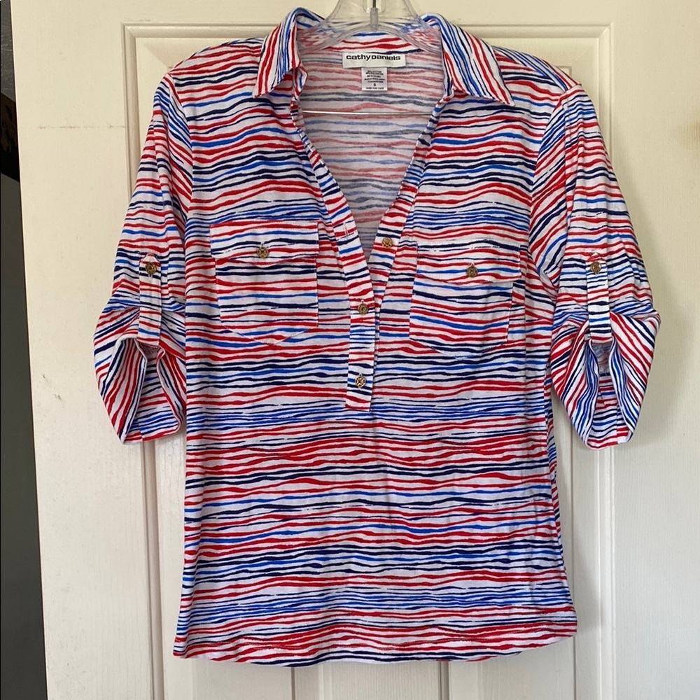 Cathy Daniels Women's Striped Top - Red, Blue, White